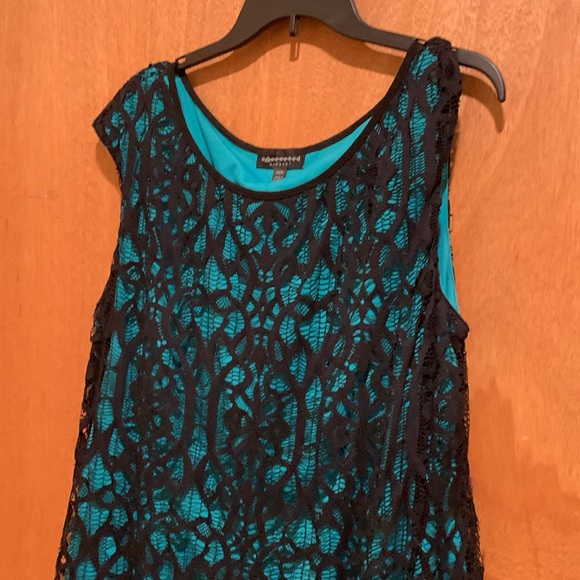 Connected Apparel Black and Teal Lace Dress - Picture 2 of 7